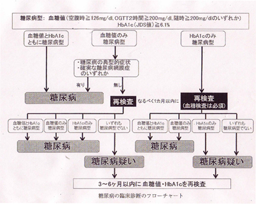 糖尿病の臨床診断のフローチャート図