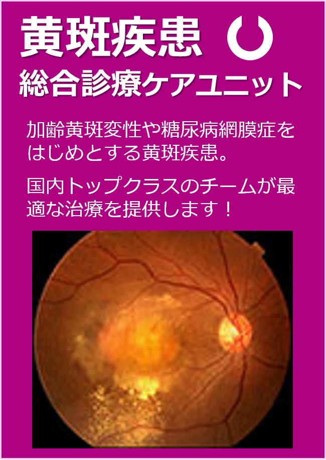 黄斑診療ケアユニット　加齢黄斑変性や糖尿病網膜症をはじめとする黄斑疾患。国内トップクラスのチームが最適な治療を提供します！